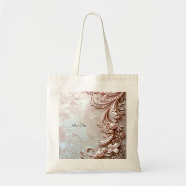 Sac fourre-tout rose orné de perles et de fleurs (Devant)