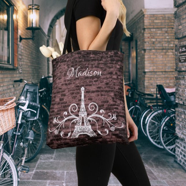 Sac fourre-tout rose Tour Eiffel (Pink Eiffel Tower Grunge Tote Bag)