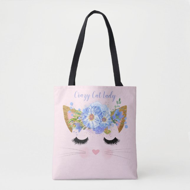Sac fourre-tout rose visage de chat mignon (Devant)