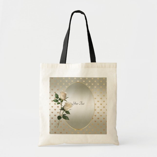Sac fourre-tout Roses blanches cœurs dorés (Devant)