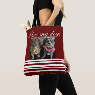 Sac fourre-tout rouge Amoureux des chiens,