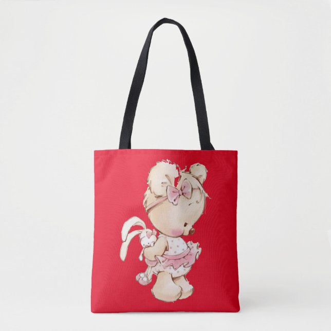 Sac fourre-tout rouge en peluche mignon (Devant)