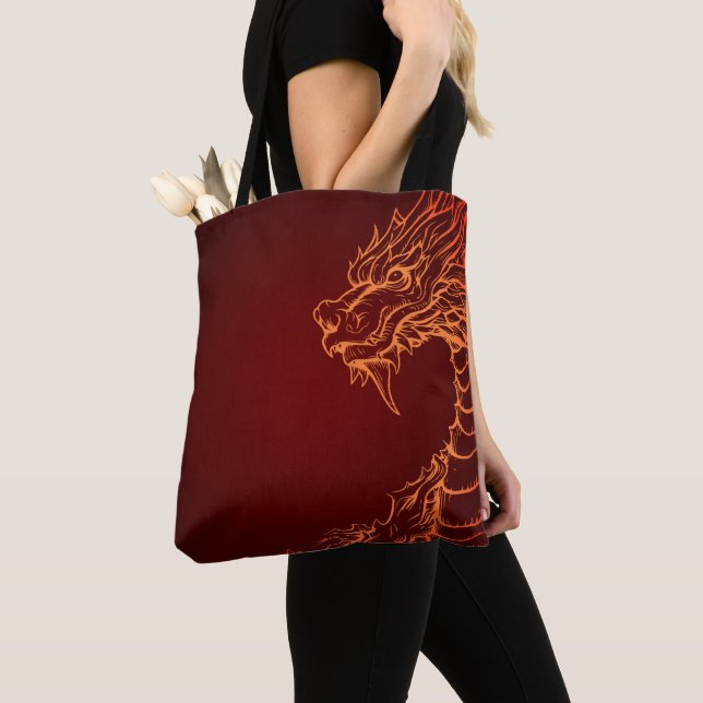 Sac fourre-tout rouge profond avec impression de d (De près)