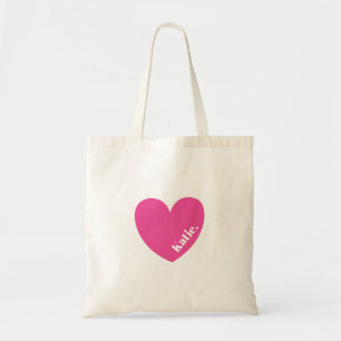Sac fourre-tout simple rose LoveHeart avec nom