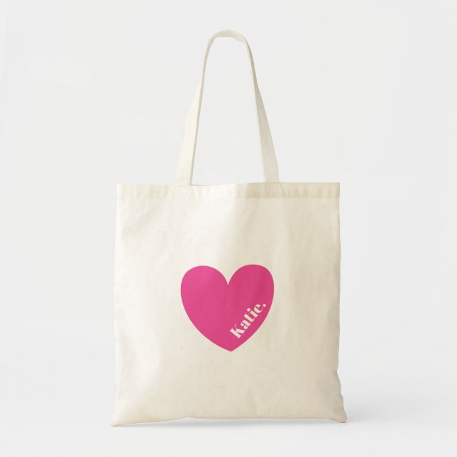 Sac fourre-tout simple rose LoveHeart avec nom (Devant)