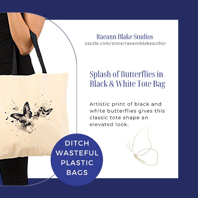 Sac fourre-tout Splash de papillons en noir et bla (Créateur téléchargé)