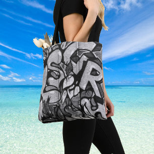 Sac fourre-tout style graffiti urbain monochrome