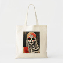 Sac fourre-tout Stylisé La Catrina en Rouge, Noir