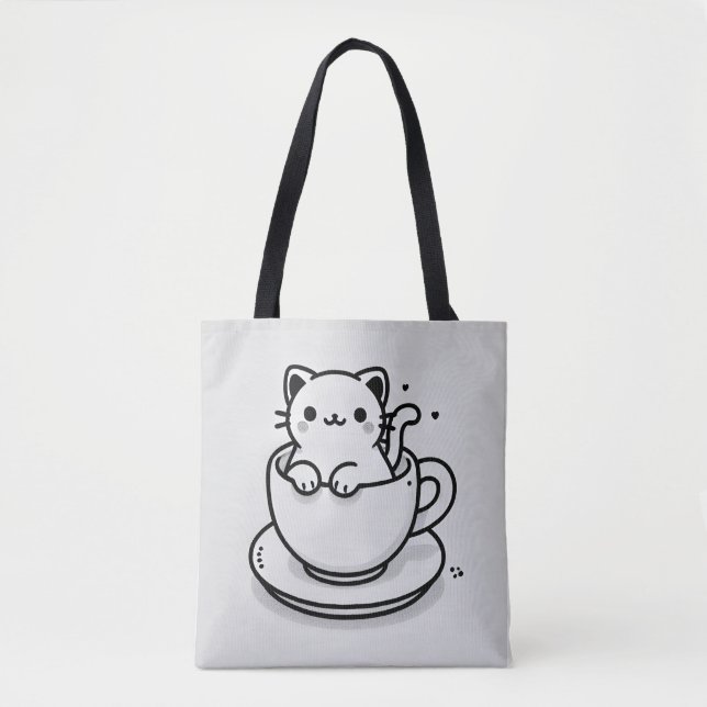 Sac fourre-tout Tasse à Thé avec Chat Mignon (Devant)