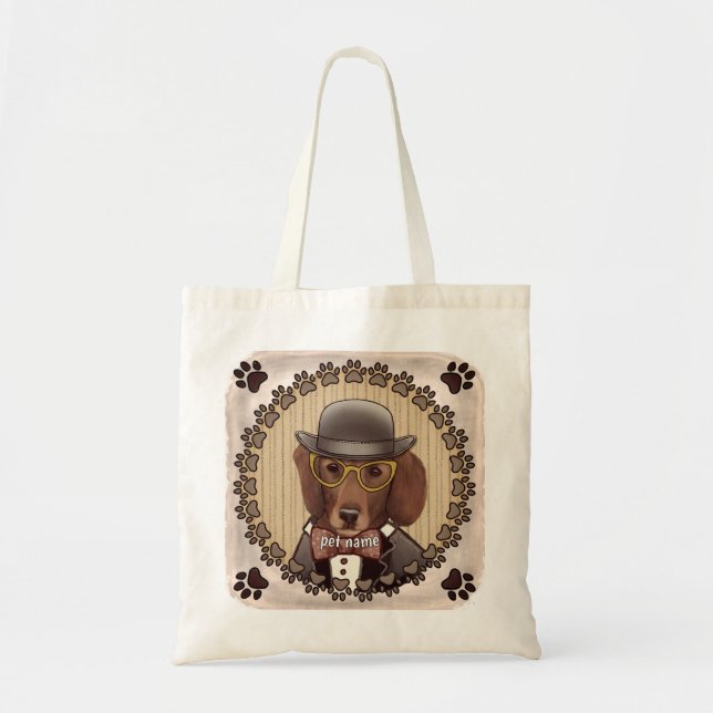 Sac fourre-tout teckel portant des lunettes (Devant)