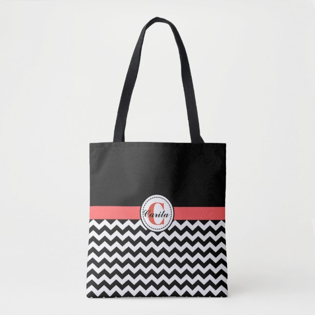Sac fourre-tout tout-en-impression Chevron noir/bl (Devant)