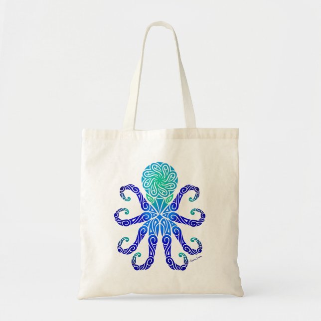 Sac fourre-tout tribal octopus Blues/Greens (Devant)