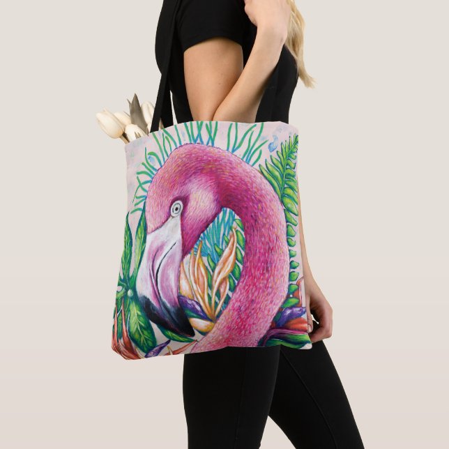Sac fourre-tout tropical mignon flamingo rose flor (De près)