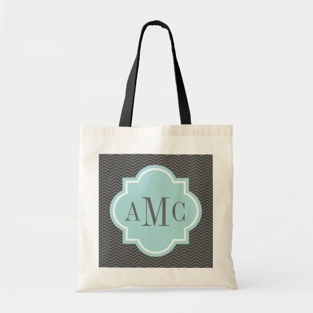Sac fourre-tout turquoise 3 lettres monogramme gri (Devant)