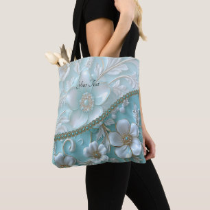 Sac fourre-tout turquoise blanc floral