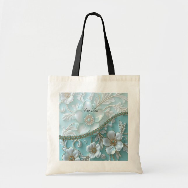 Sac fourre-tout turquoise blanc floral (Devant)
