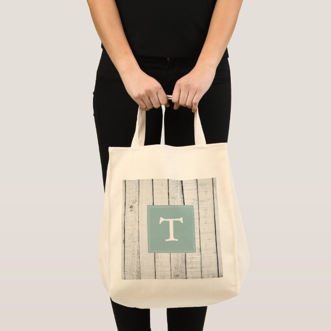 Sac fourre-tout turquoise de monogramme rustique (Devant (produit))