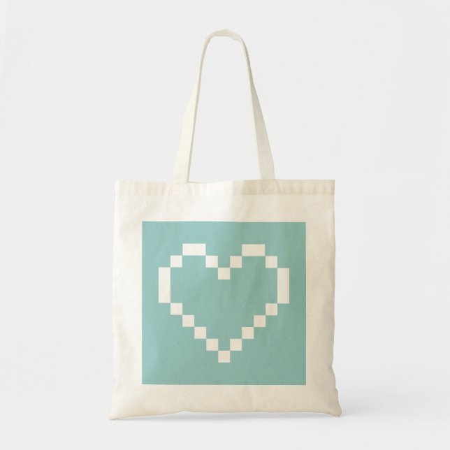 sac fourre-tout turquoise pixellisé icône coeur |  (Devant)