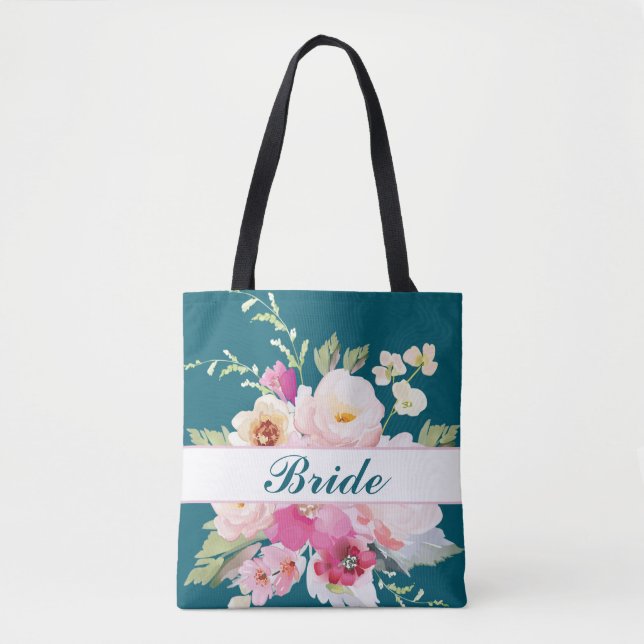 Sac fourre-tout turquoise rose floral (Devant)