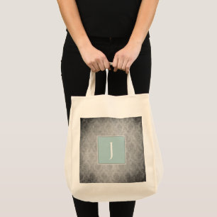 Sac fourre-tout turquoise Vintage Damask Monogramm