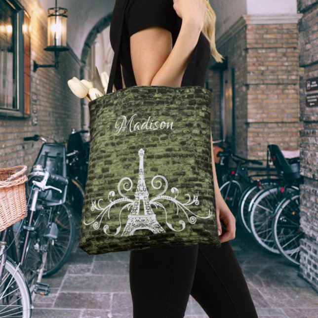 Sac fourre-tout vert Tour Eiffel (Green Eiffel Tower Grunge Tote Bag)