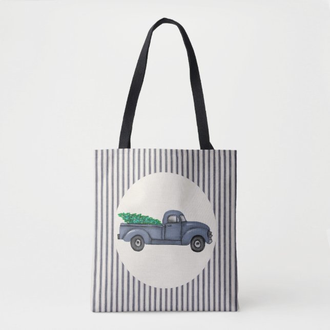 Sac fourre-tout vintage Blue Christmas Tree Truck (Devant)