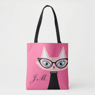 Sac fourre-tout vintage chic à monogramme de chat