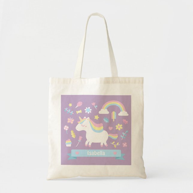Sac fourre-tout violet pour filles licorne arc-en- (Devant)