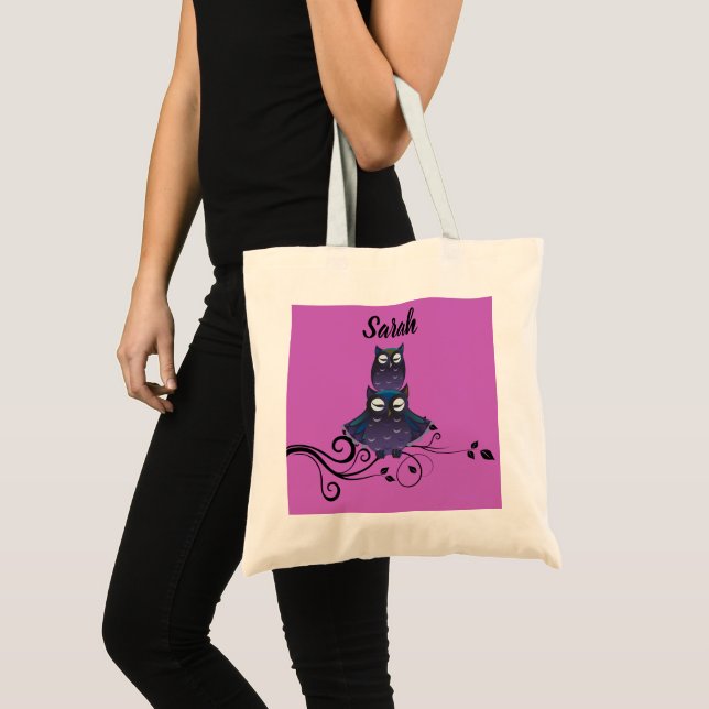 Sac fourre-tout violet thème chouette (Devant (produit))
