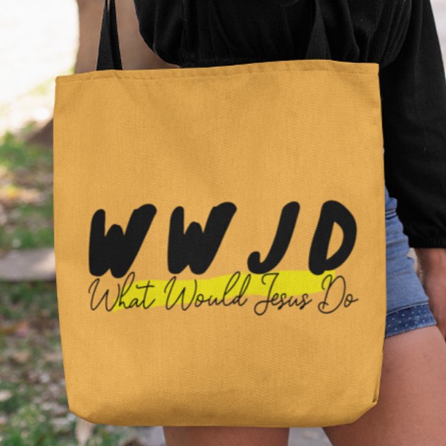 Sac fourre-tout WWJD – Écriture gras noir et jaune (Créateur téléchargé)