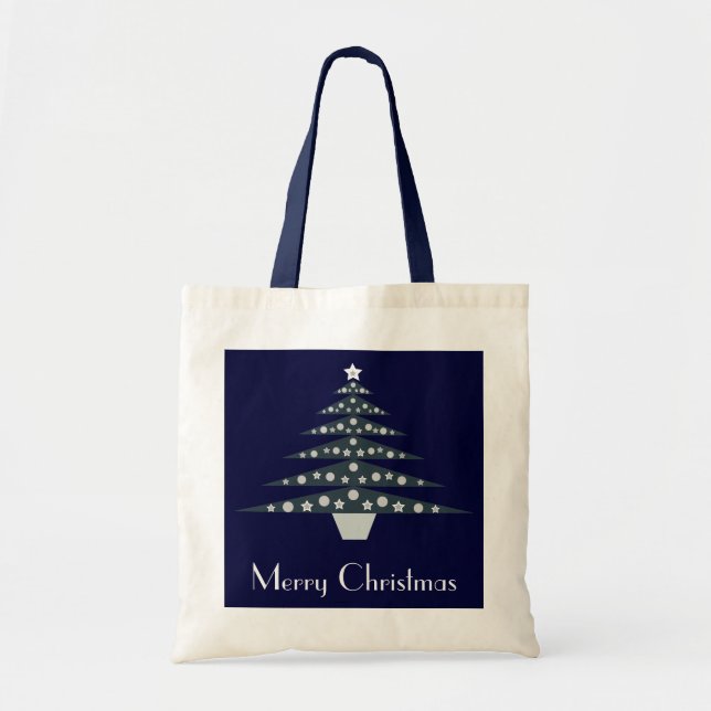 Sac frais de cadeau d'arbre de Noël bleu et blanc (Devant)
