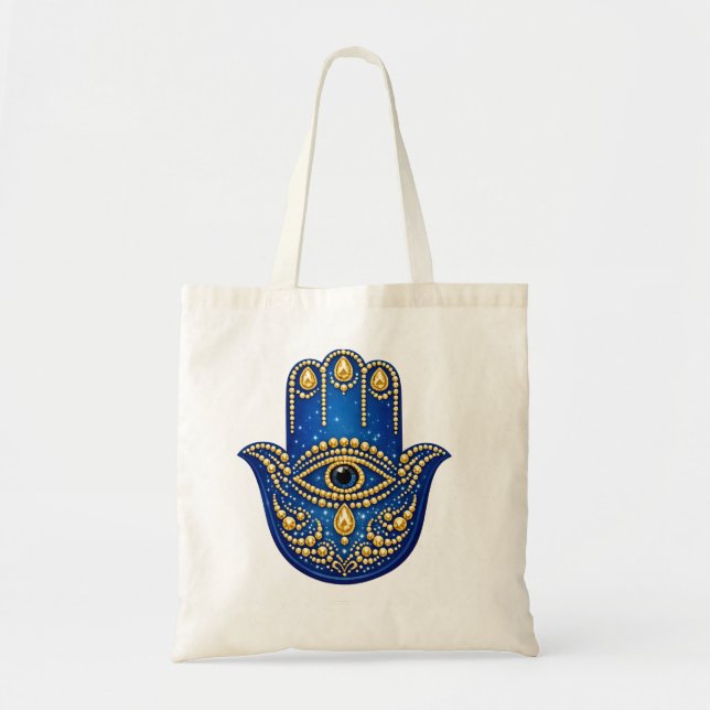 Sac Hamsa Main Totebag Bleu Céleste Motif Mandala  (Devant)