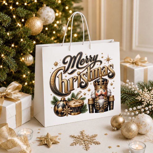 Sac luxe de noël pour casse-noisette doré (Gold nutcracker luxe christmas gift bag)