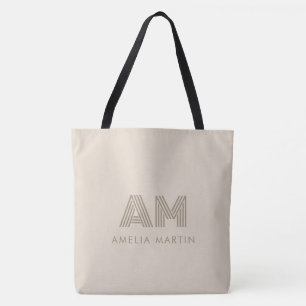 Sac Minimaliste Taupe Beige Géométrique Monogramme