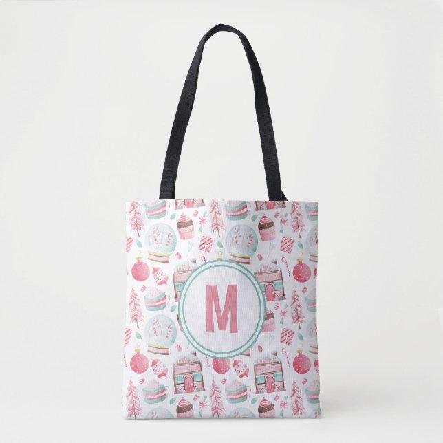 Sac monogramme de Noël Peppermenthe d'aquarelle (Devant)