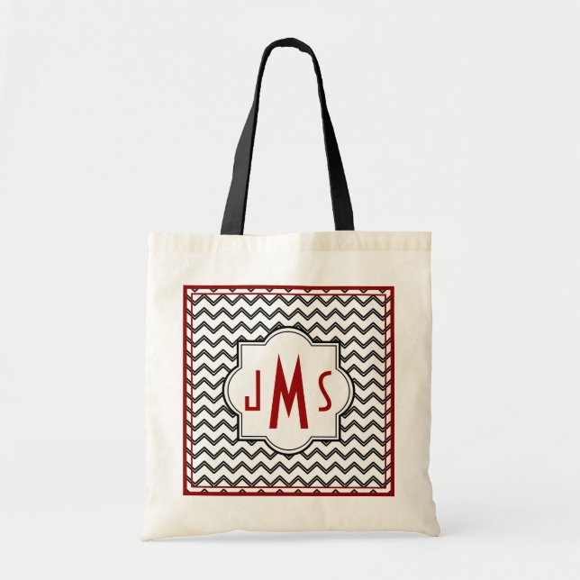 Sac monogramme noir et rouge Chevron (Devant)