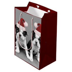 Sac moyen de cadeau de terriers de Boston de Noël