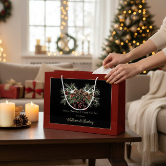 Sac Noël Rustique en Forme de Cône de Pin Enneigé