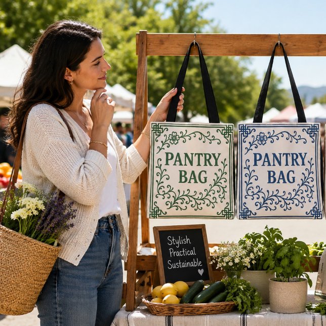 SAC PANTRY "THÉ VERT" - SAC FOURRE-TOUT CHINOISERI (Our Totes: "GREEN TEA" (l); "BLUEBERRY" (r); 2 sizes)