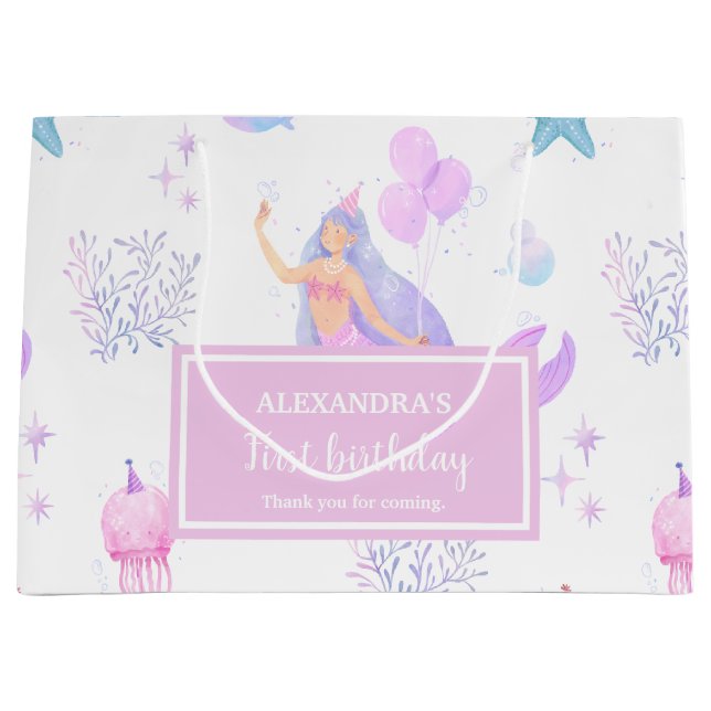 Sac pastel violet Sirène 1er Anniversaire Fête Océ (Devant)