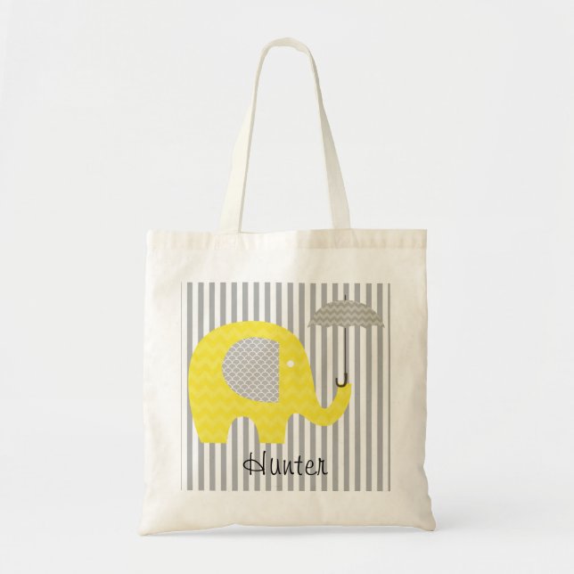 Sac personnalisé à parapluie gris éléphant jaune (Devant)