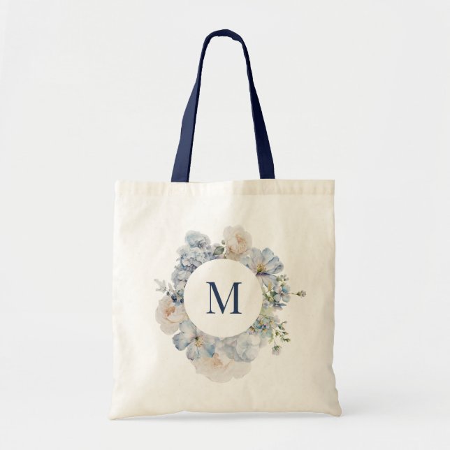 Sac personnalisé avec monogramme botanique bleu po (Devant)