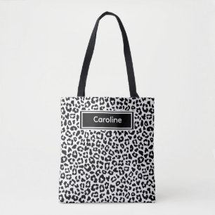 Sac personnalisé avec nom de léopard noir et blanc