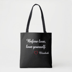 Sac personnalisé noir avec citation d'amour de soi