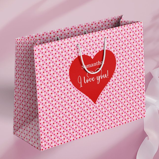 Sac personnalisé pour la Saint-Valentin avec texte (Personalized Valentine Gift Bag With I Love You Text)