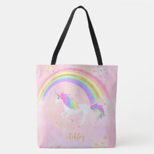 Sac personnalisé Unicorn Arc-en-ciel rose or