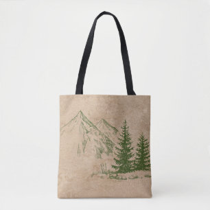 Sac pittoresque de montagnes et d'arbres rustiques