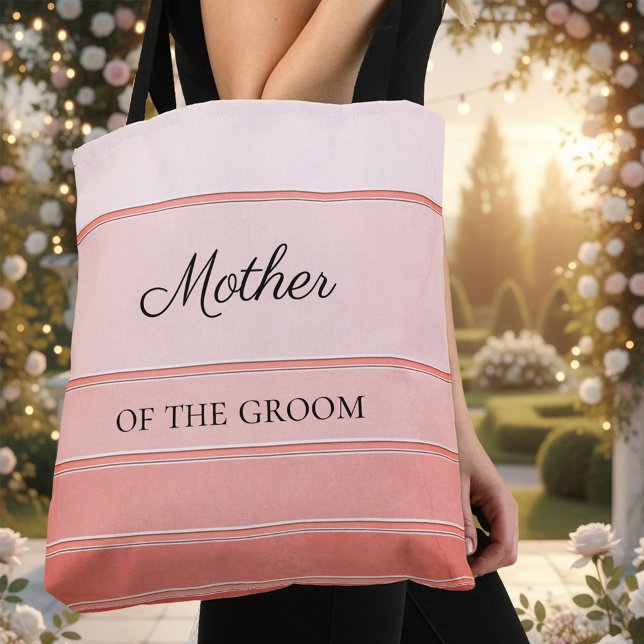 Sac porté main rayé ton sur ton corail Chic Mariée (Wedding or bridal tote bag featuring a chic simple coral tone on tone striped design)