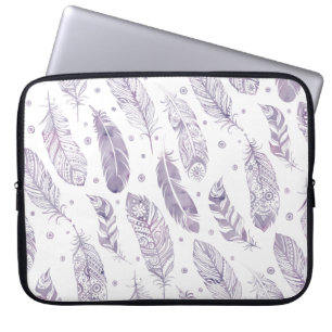 Sac pourpre de maquillage de motif de plume