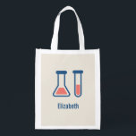 Sac Réutilisable Beaker & Test Tube Science Themed<br><div class="desc">Fourre-tout d'épicerie avec un dessin mignon d'un tube d'essai et bécher. Parfait pour les types scientifiques.</div>